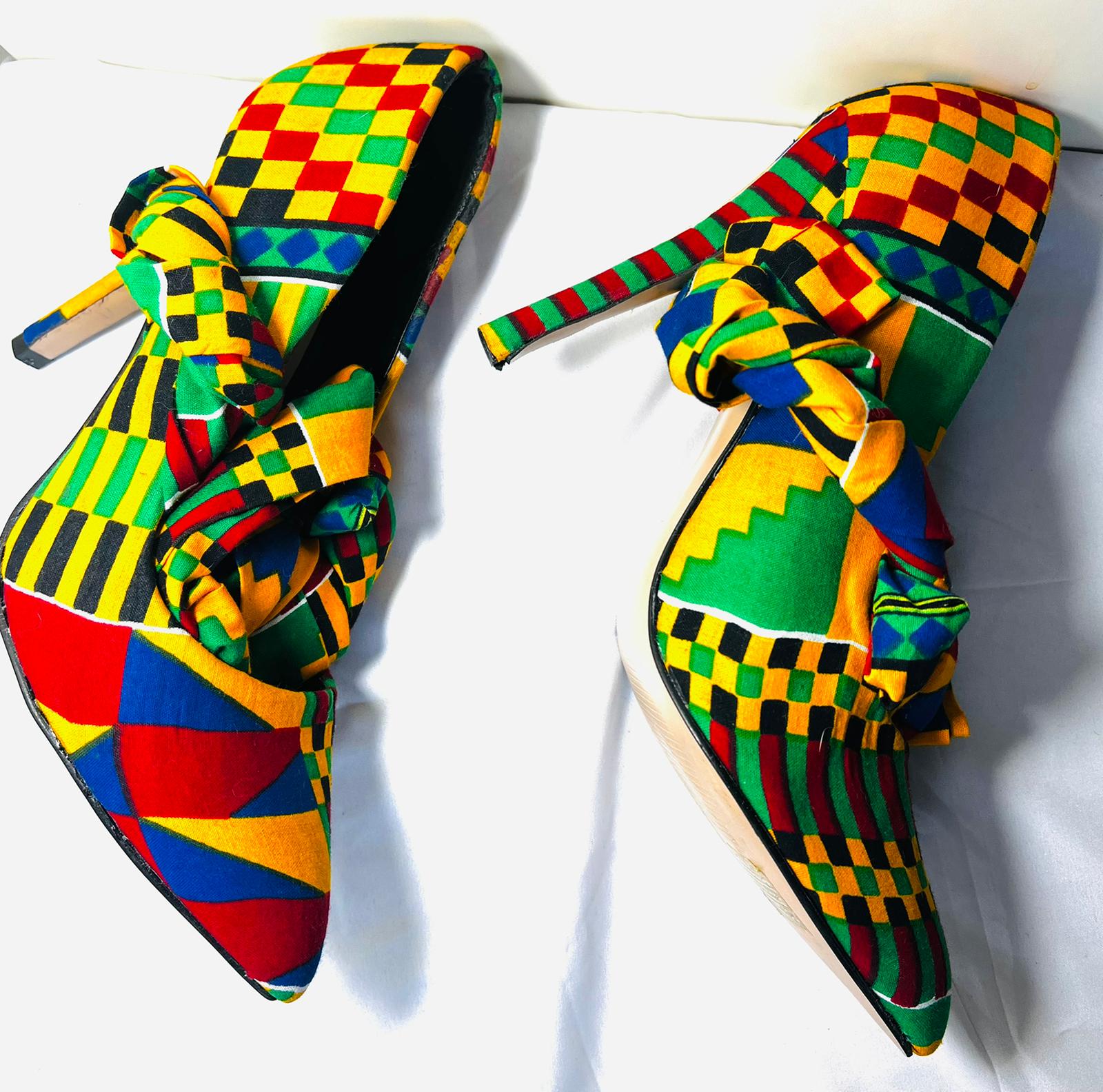 KENTE  PRINT TIED ANKLE  HEELS