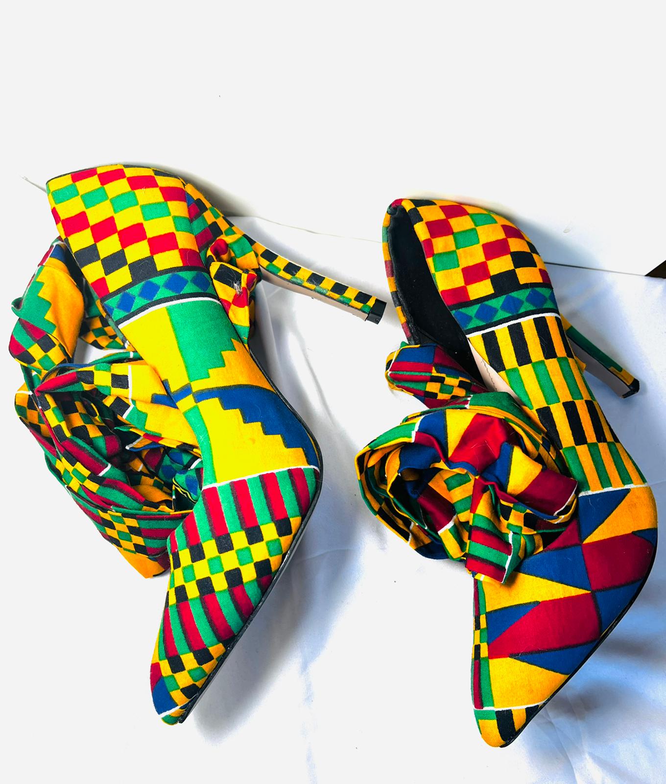 KENTE  PRINT TIED ANKLE  HEELS