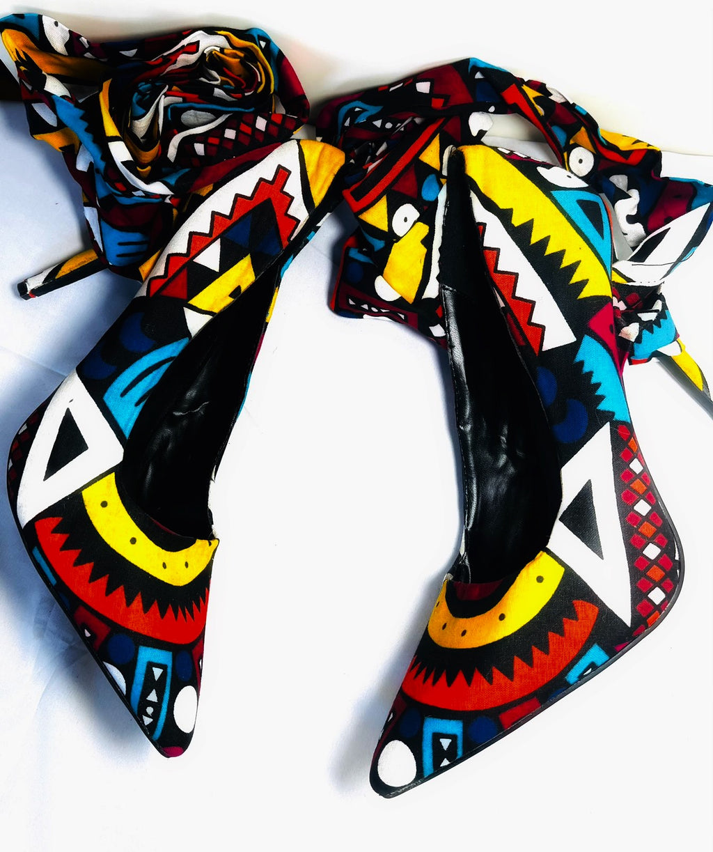 JOANA PRINT TIED  ANKLE  HEELS