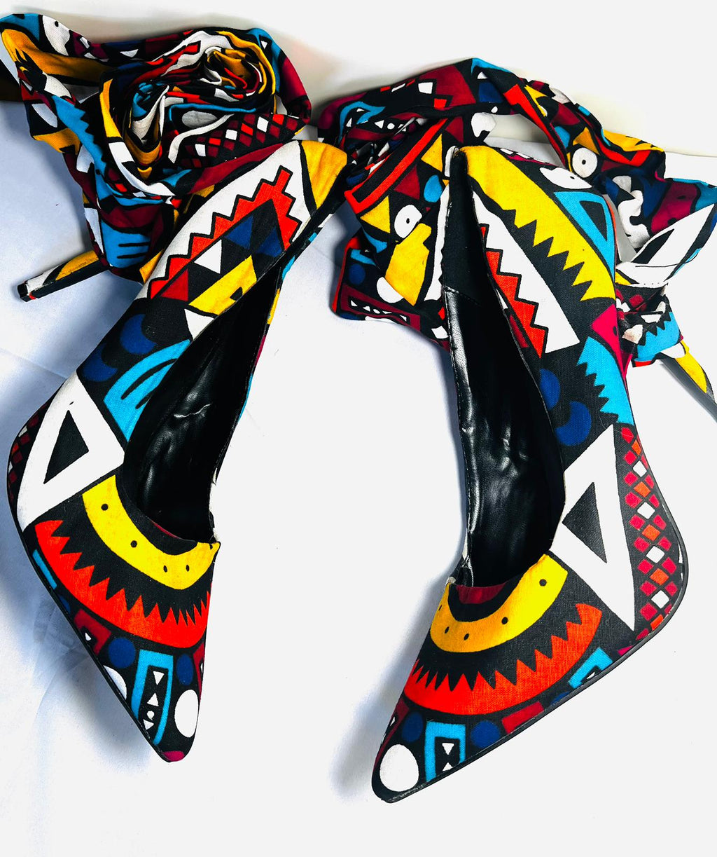 JOANA PRINT TIED  ANKLE  HEELS