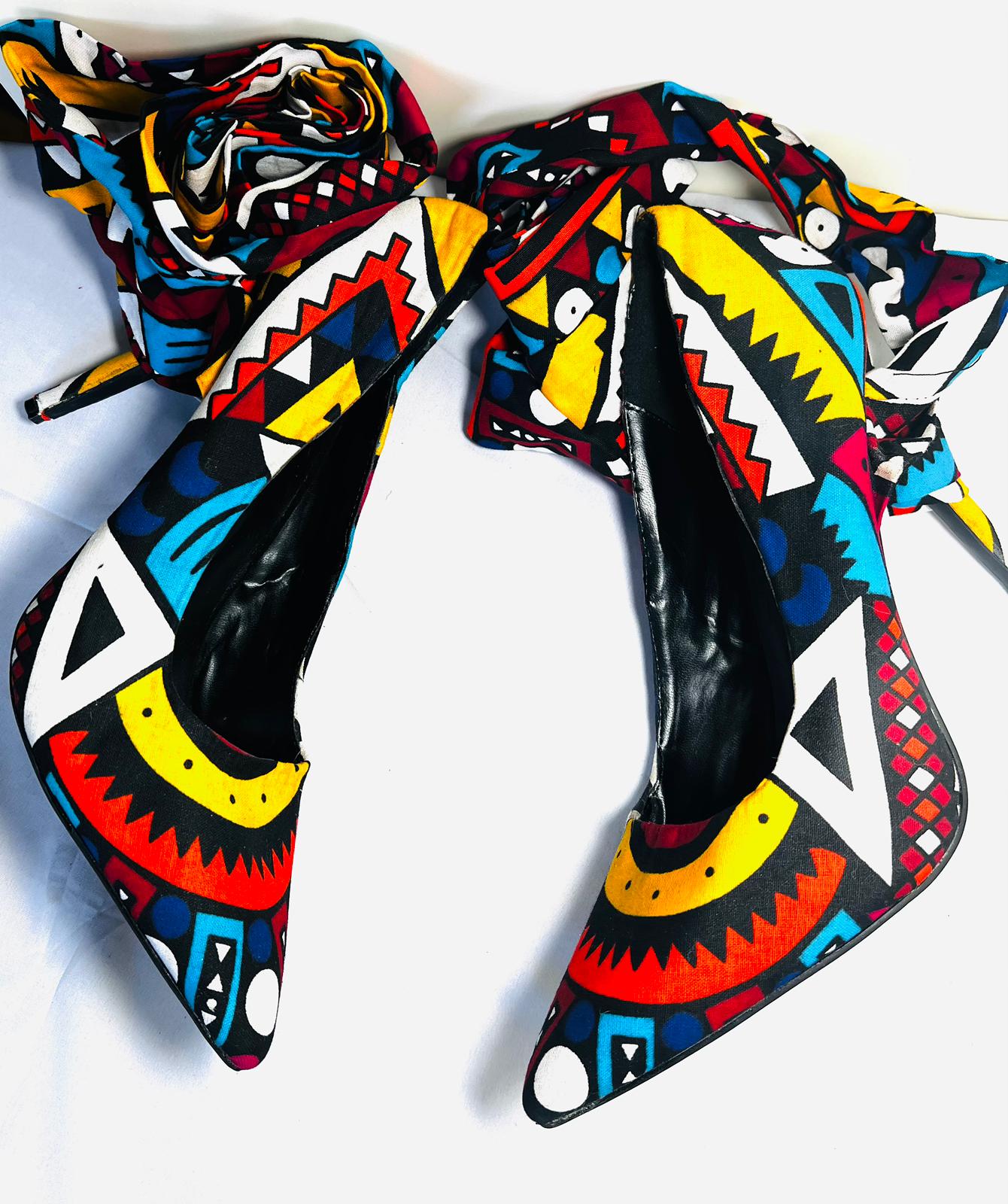 JOANA PRINT TIED  ANKLE  HEELS